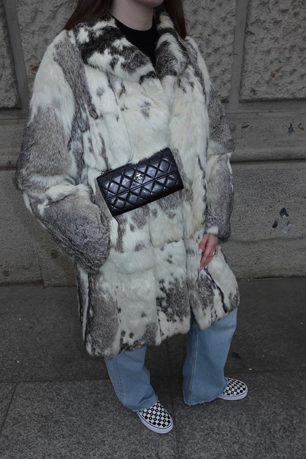 Chanel Vintage Re-worked Black Quilted Flap Wallet with Chain Lambskin