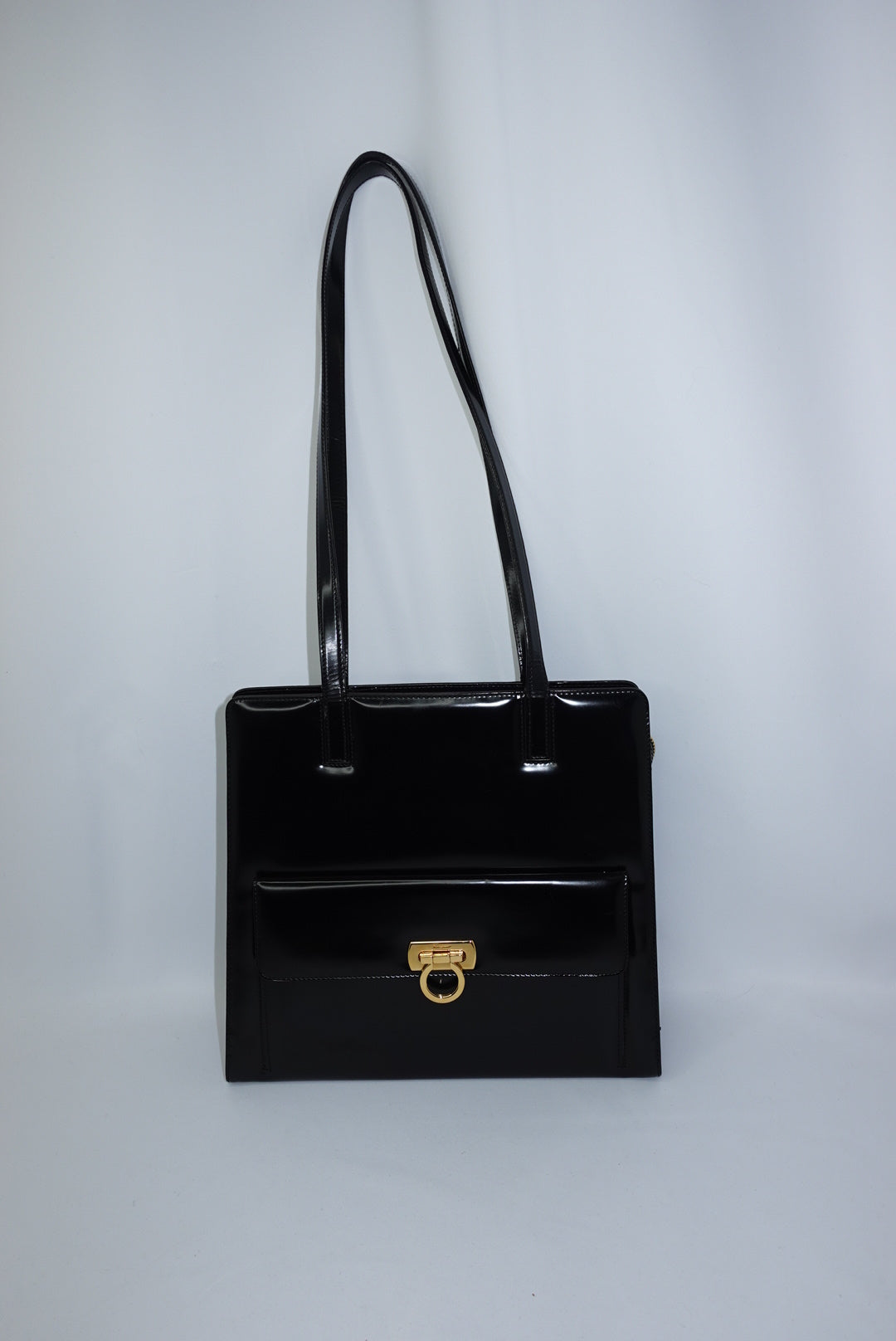 Salvatore Ferragamo Vintage Black Shoulder Gancini Bag