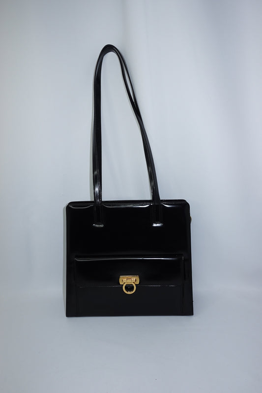 Salvatore Ferragamo Vintage Black Shoulder Gancini Bag