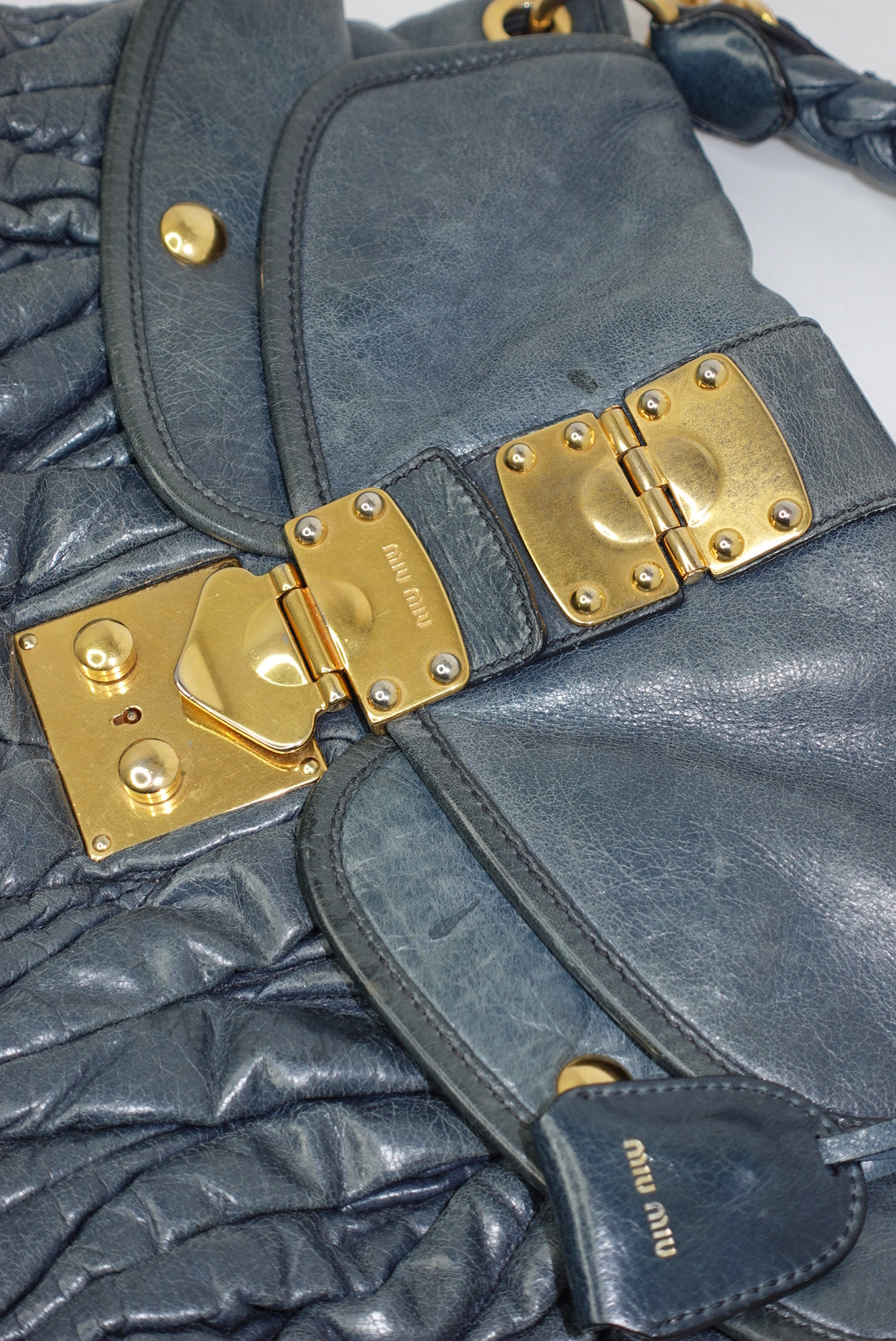 Miu Miu Steel Blue Coffer Shoulder Bag