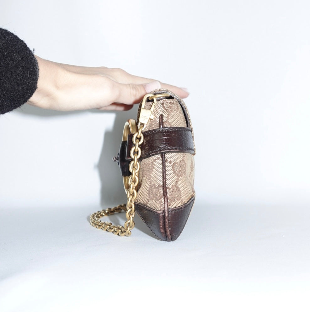 Gucci Horsebit Chain Monogram Canvas Shoulder Bag