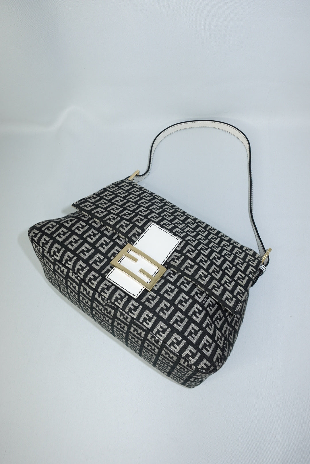Fendi Mamma Baguette Zucchini black and white monogram canvas vintage bag