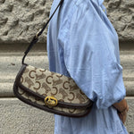  Céline vintage monogram shoulder bag with gold-toned logo closure and brown leather