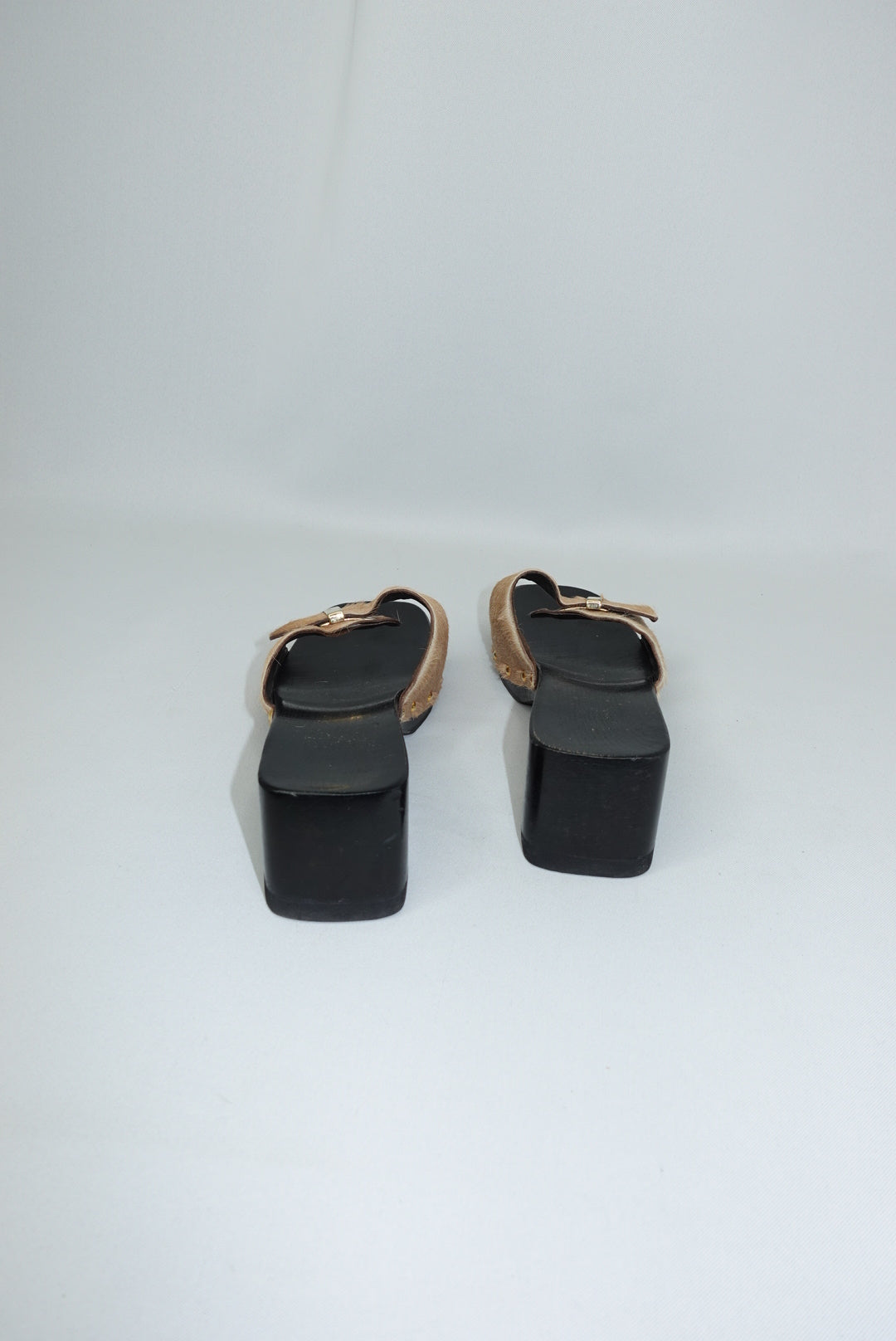 Gucci Vintage Pony Hair Beige and Gold Clogs 38