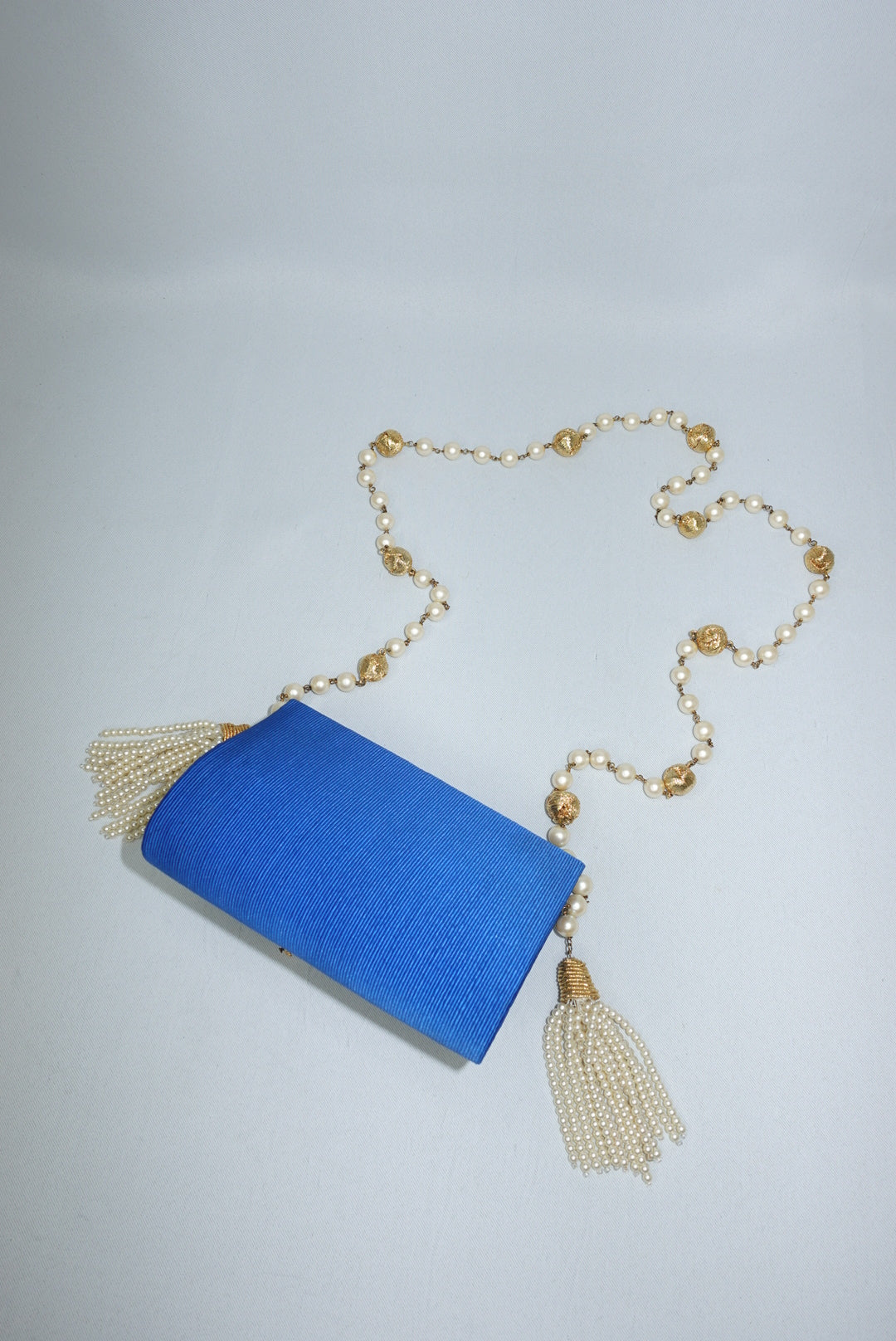 Fendissime Vintage Electric Blue and Gold Pearl Chain Bag
