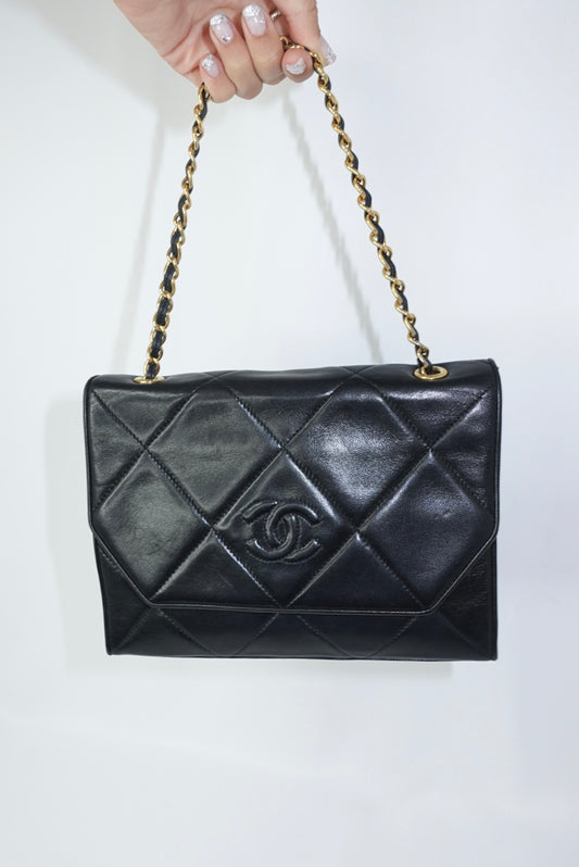 Chanel Vintage Camera Bag CC Logo Black Lambskin