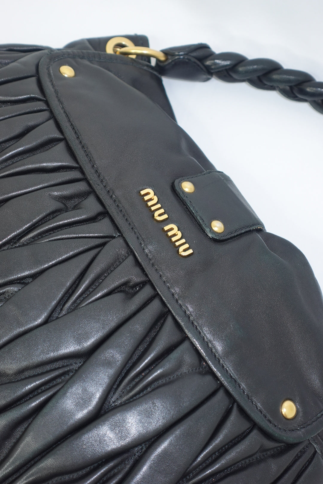MIU MIU Vintage Coffer Black Matelassé Bag
