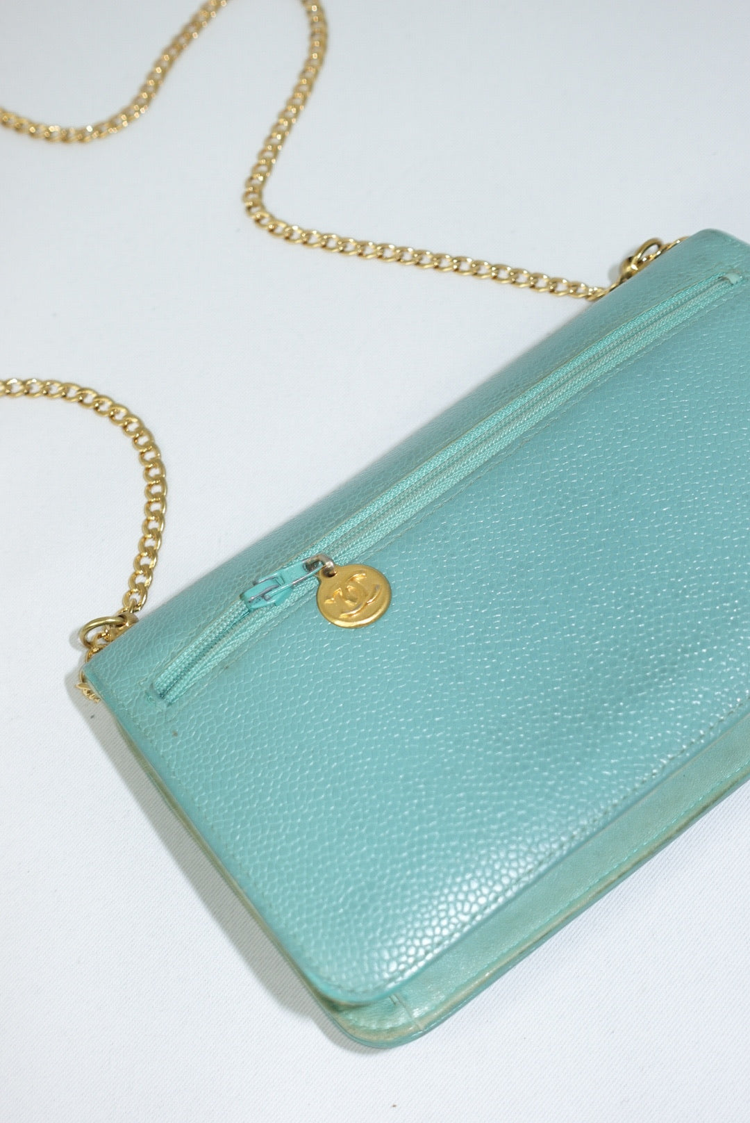 Chanel Re-Worked Flap W.O.C. Teal CC logo