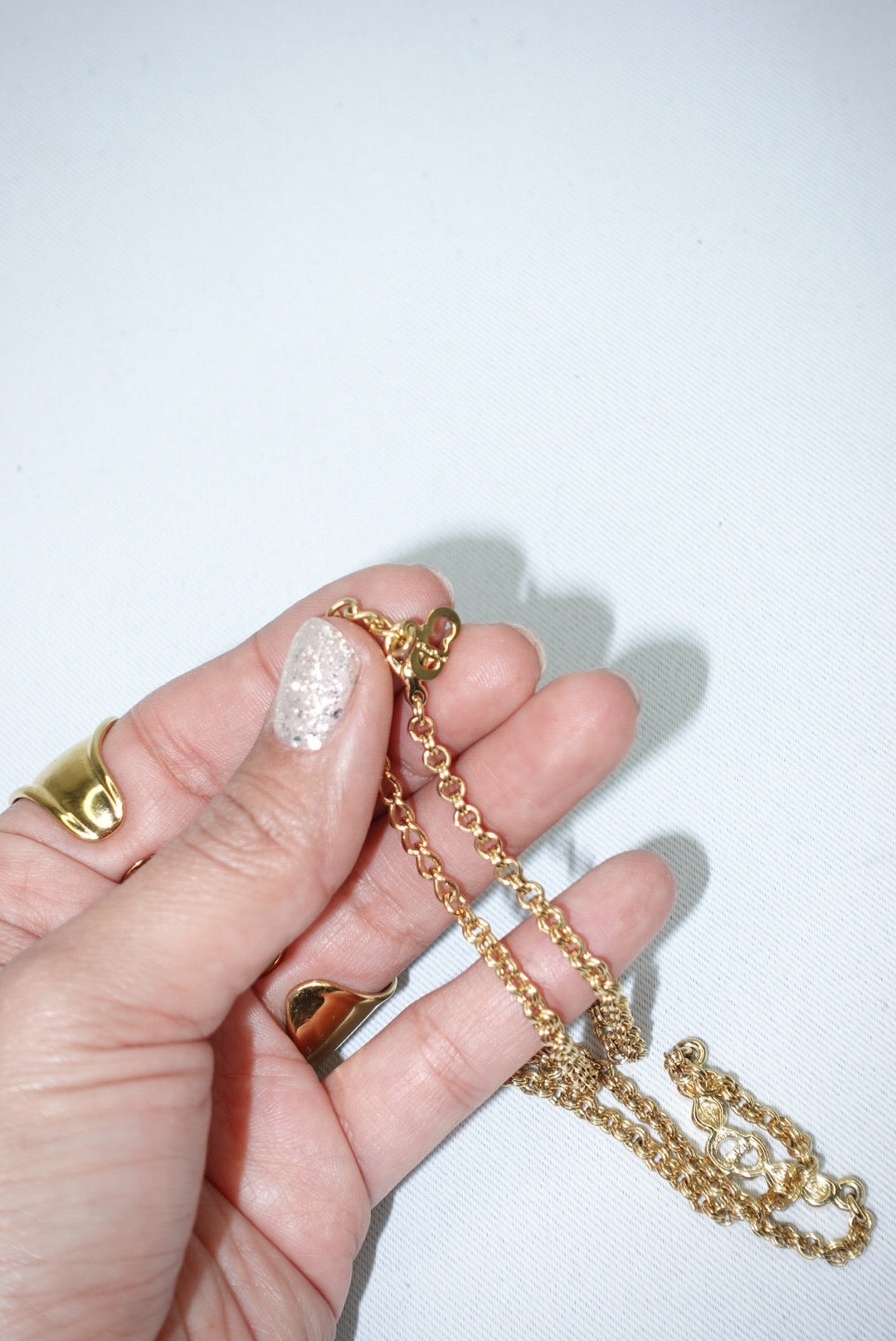 Christian Dior Gold Toned Vintage Necklace CD Logo Crystals