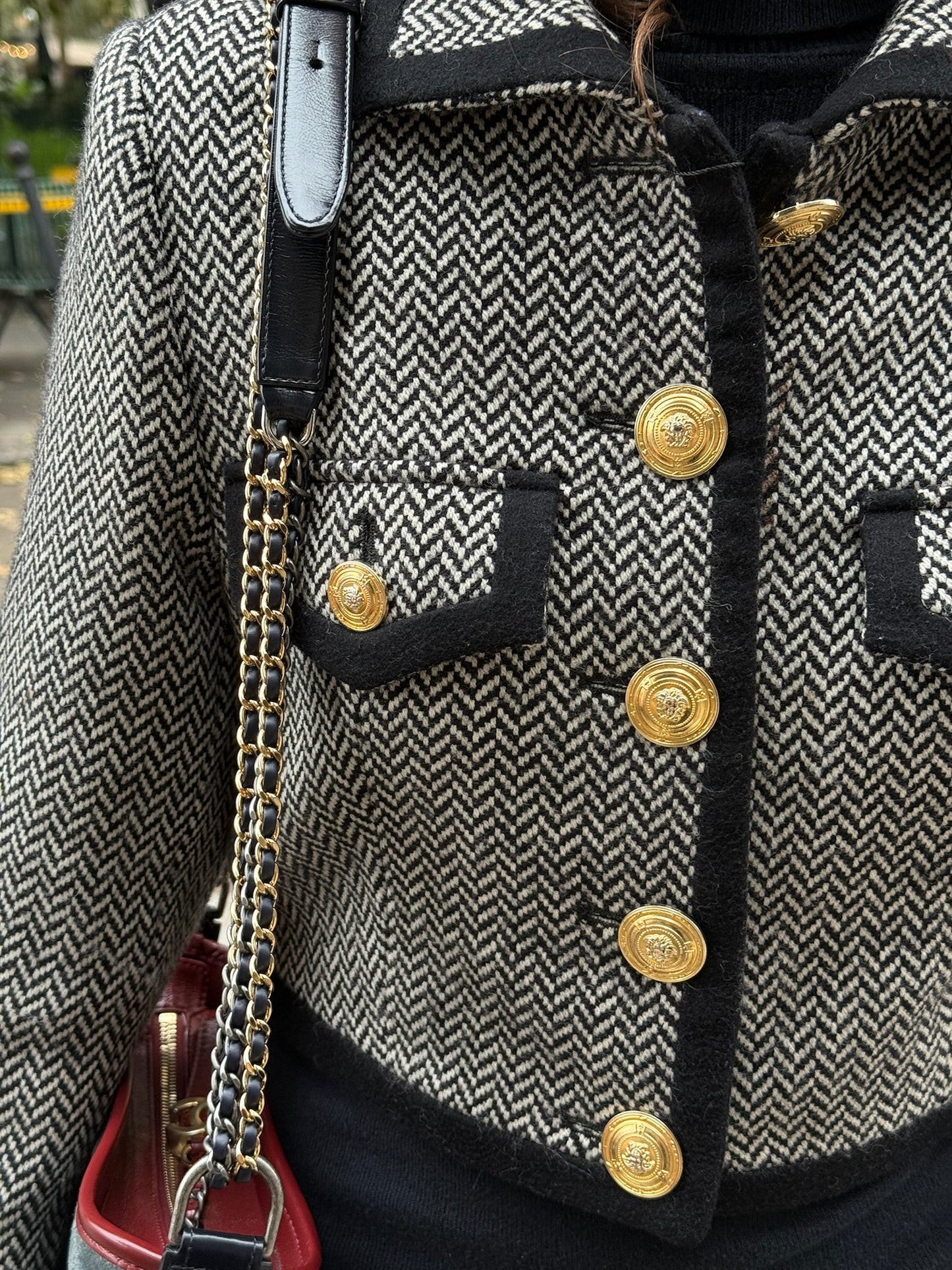 Versace B&W Chevron Vintage Short Blazer w/ Gold toned Buttons