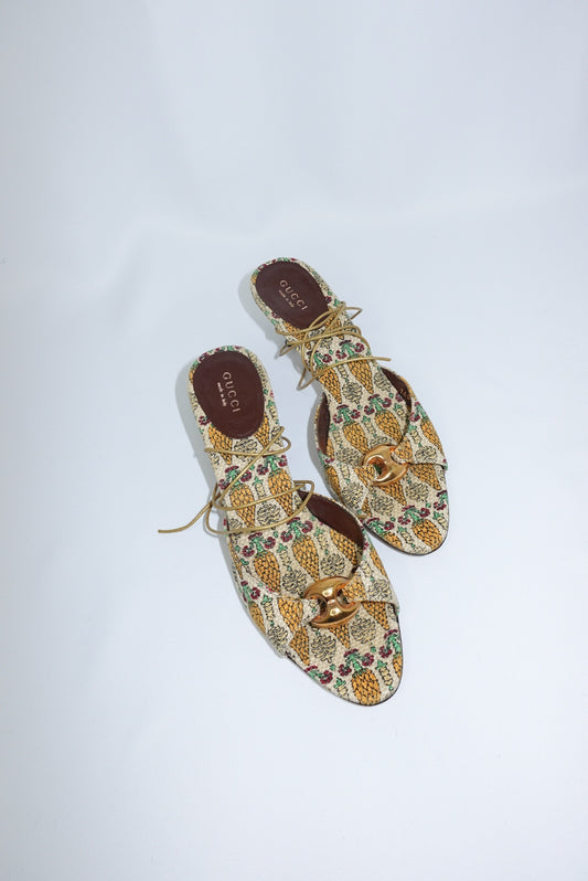 Gucci Pineapple Print Canvas Mules