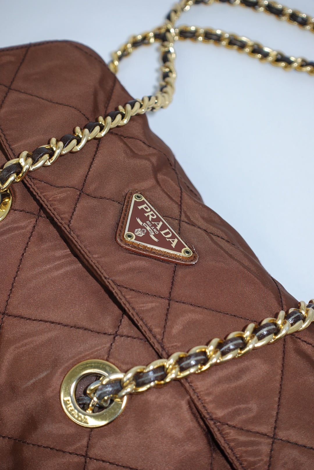 Prada Nylon Brown Vintage Gold Toned Hardware Shoulder Bag