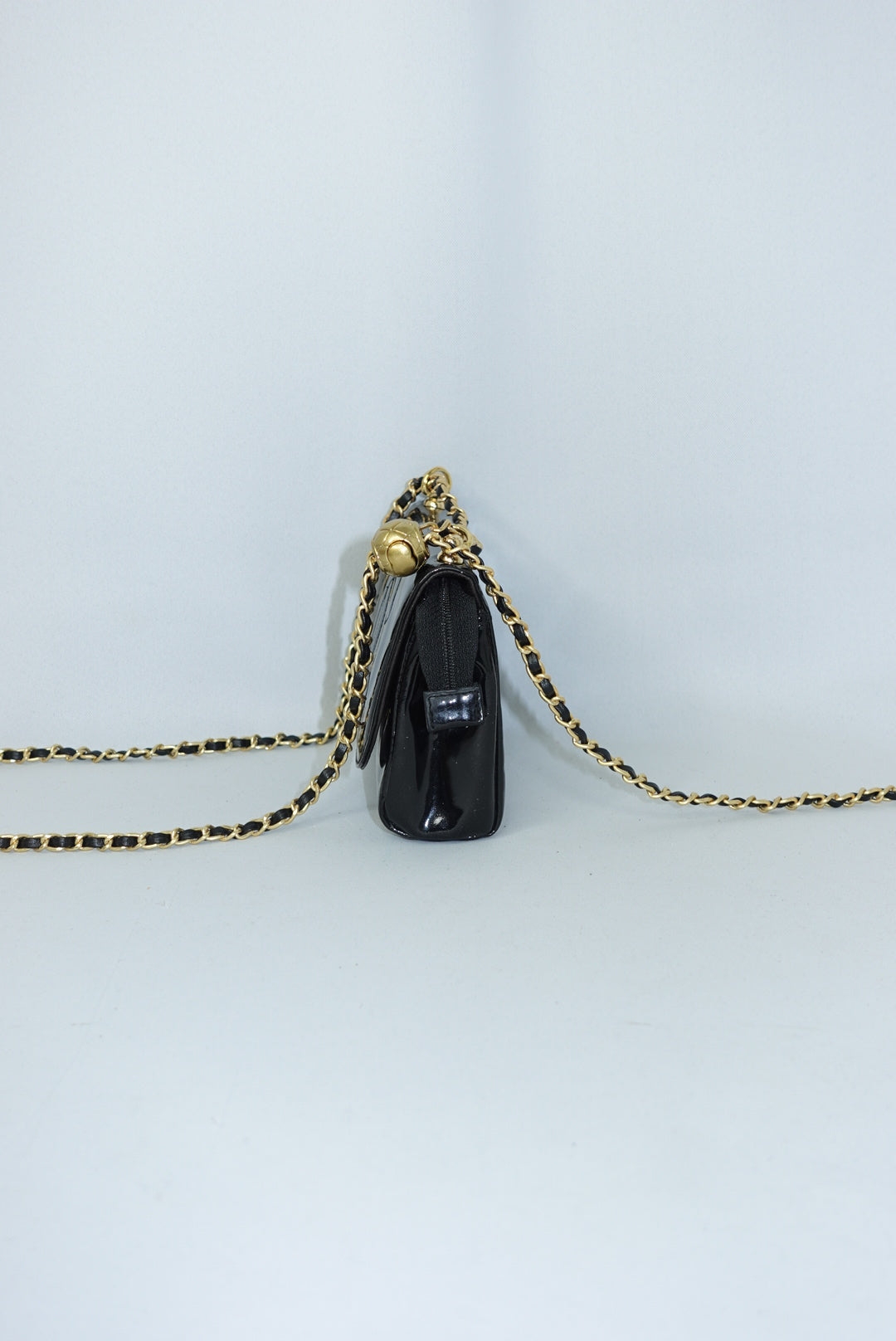 Chanel Re-Worked CC Flap Vintage Black Patent Leather Wallet w/ Chain