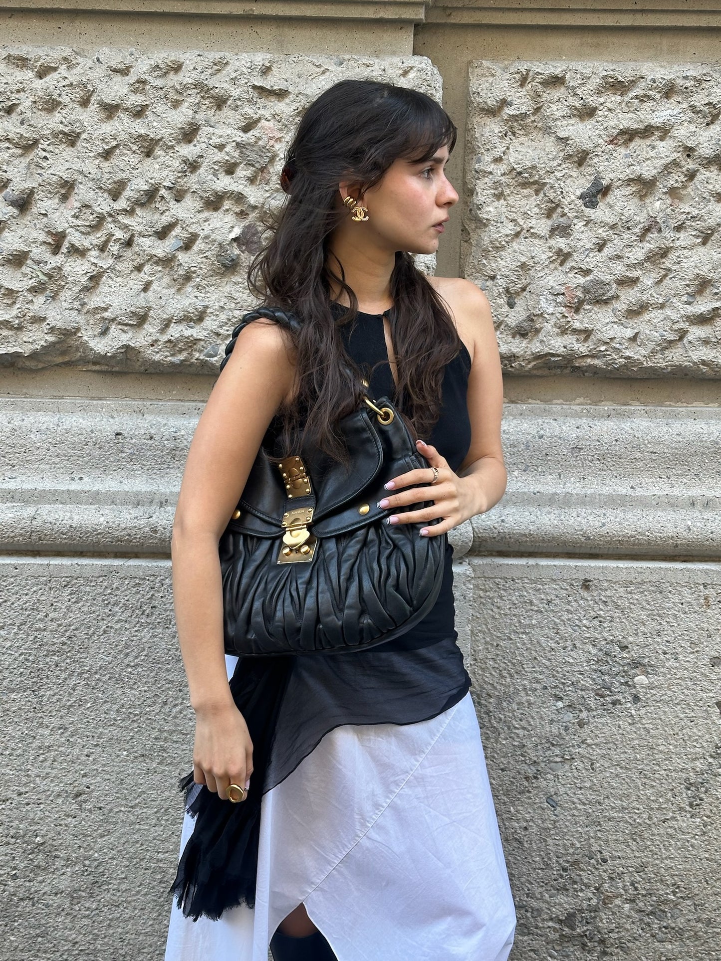 MIU MIU Vintage Coffer Black Matelassé Bag