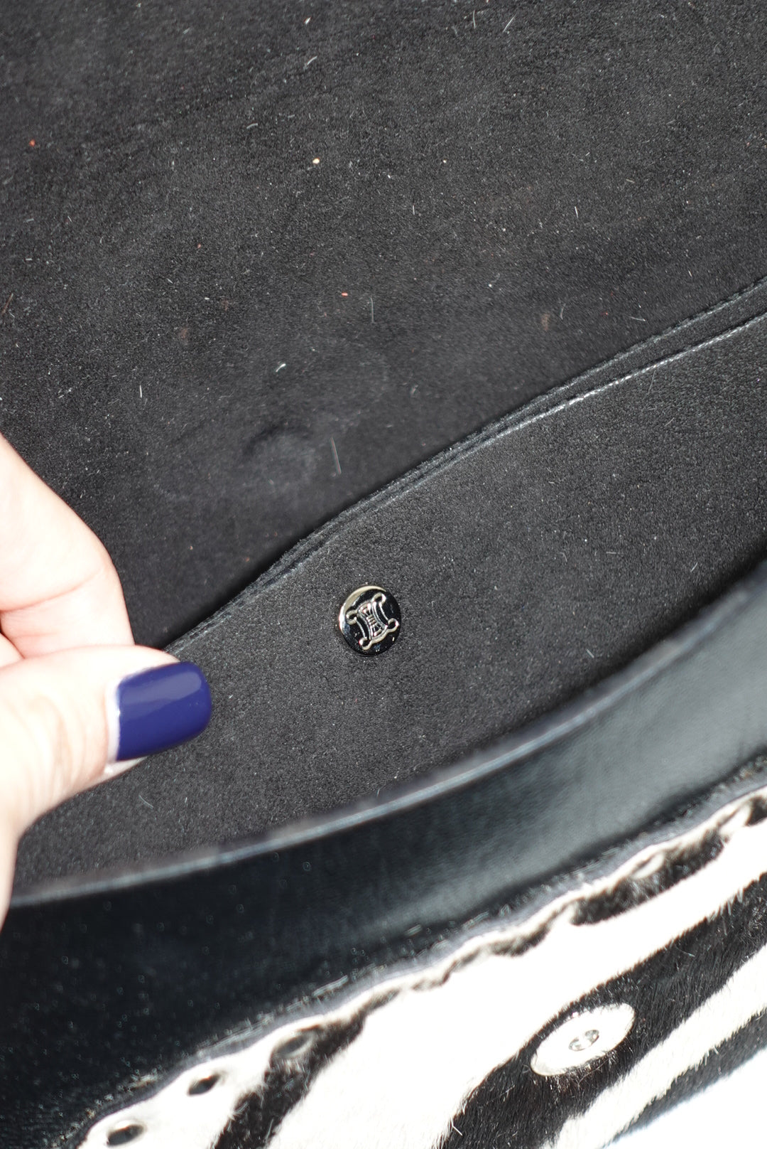 Celine Vintage Black Leather & Zebra Pony Hair Shoulder Bag (2004)