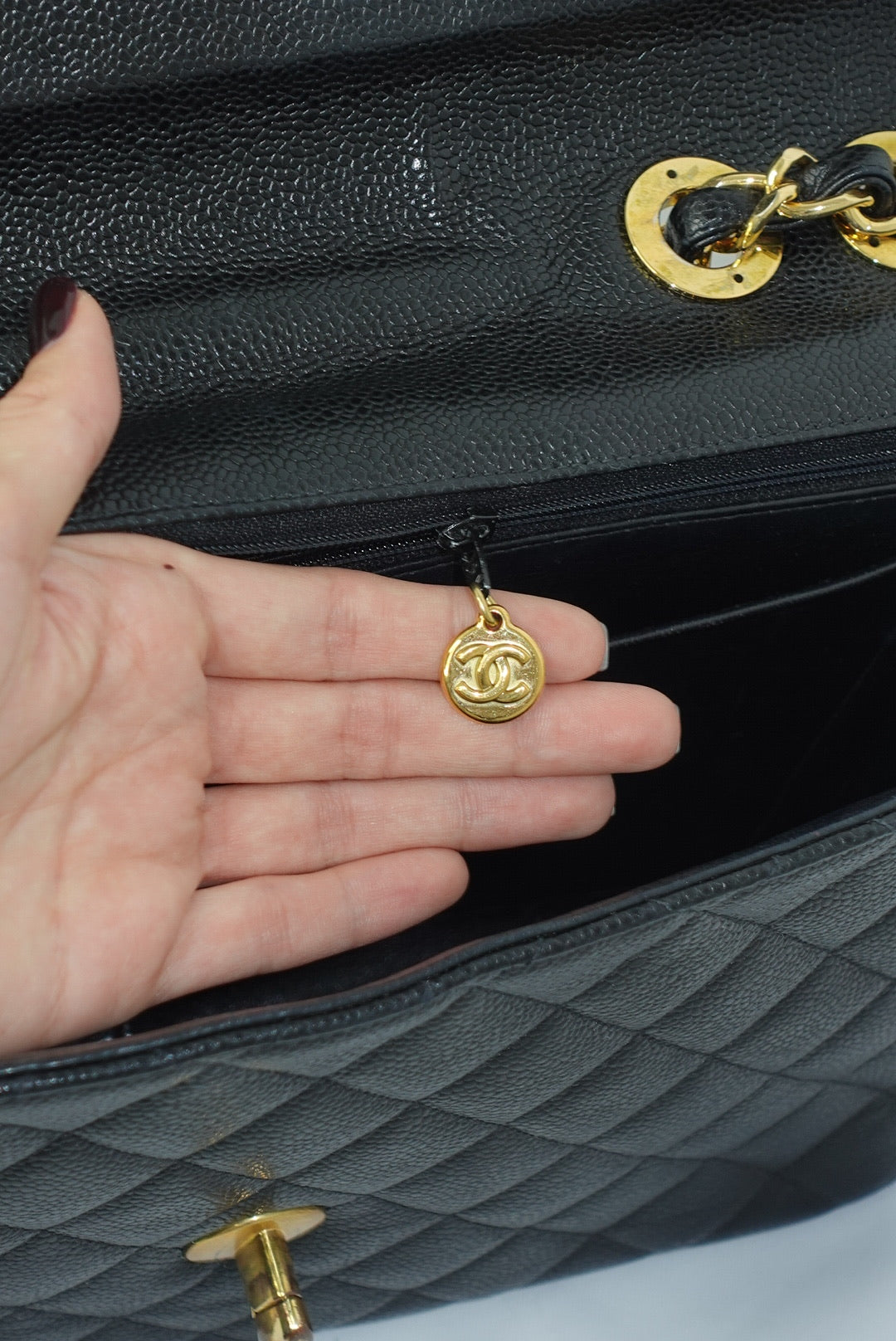 Chanel Vintage Jumbo Maxi Logo Caviar Leather