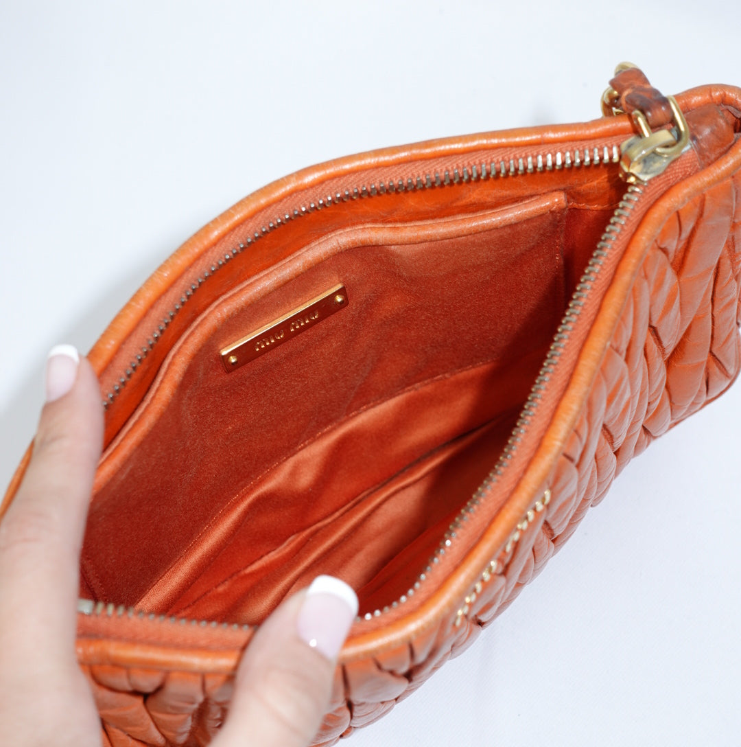 Miu Miu Orange Matelasse Shoulder Bag