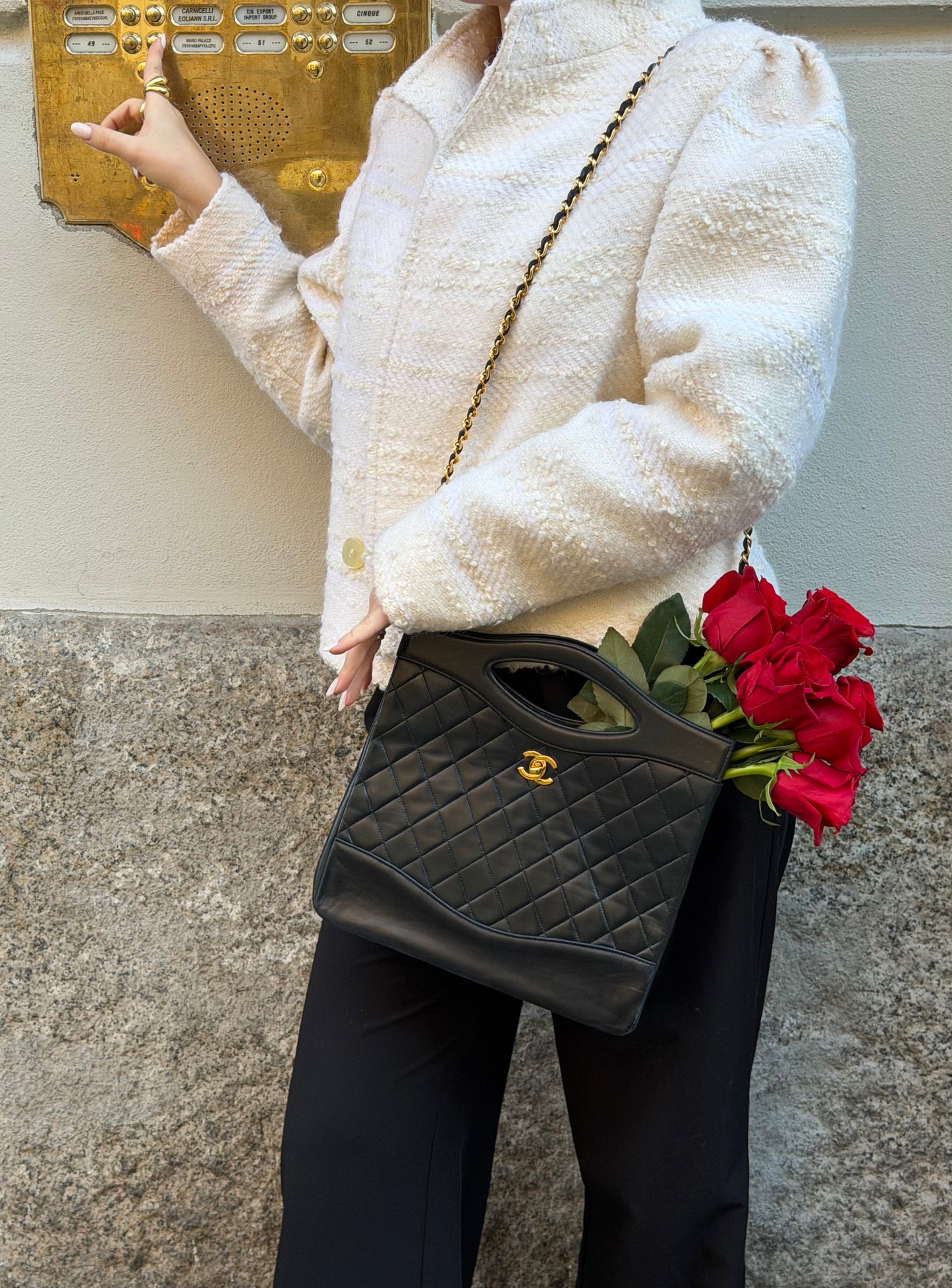 Chanel  Vintage 31  Black Quilted Lambskin 2 Way  Shoulder Hand Bag