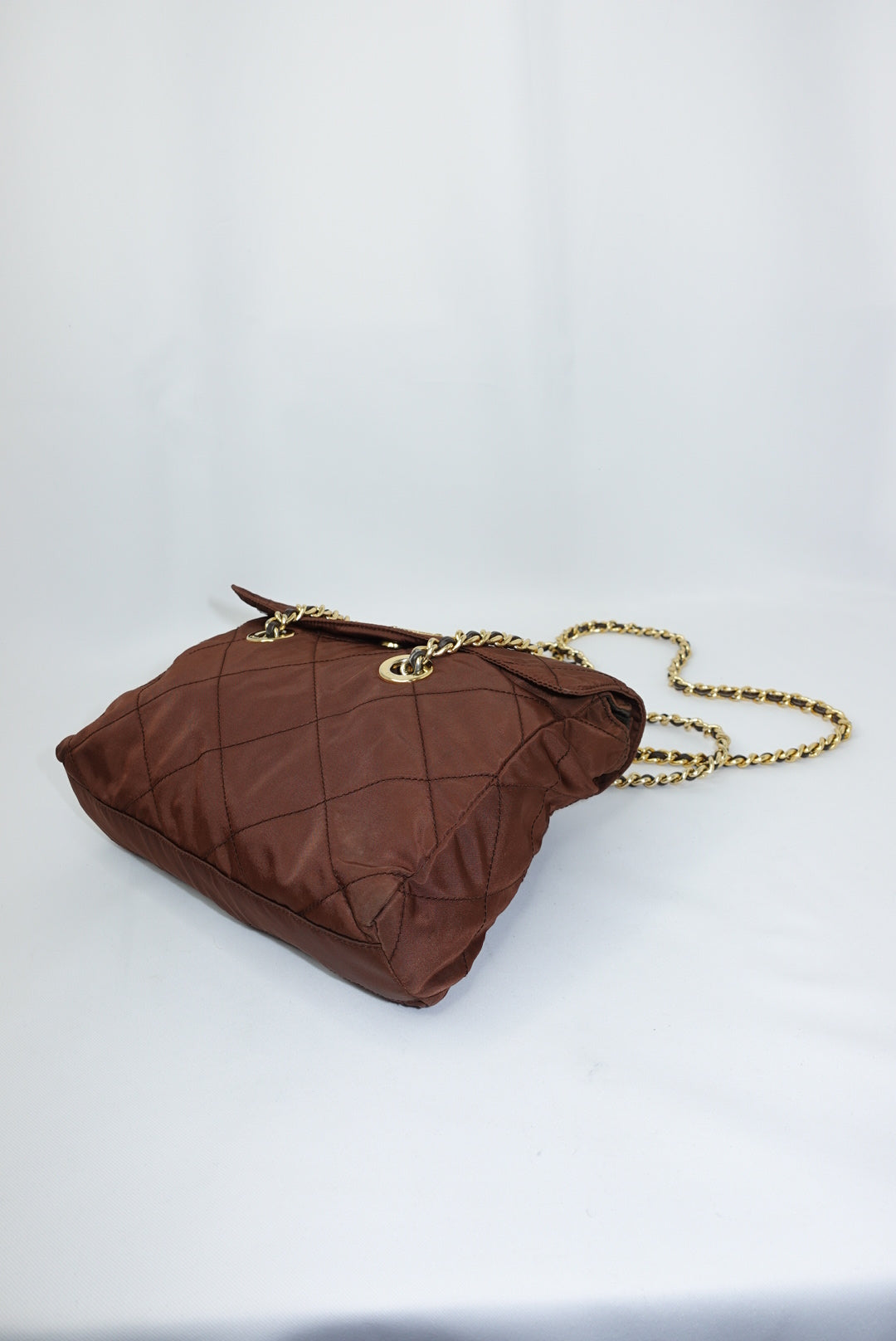 Prada Nylon Brown Vintage Gold Toned Hardware Shoulder Bag