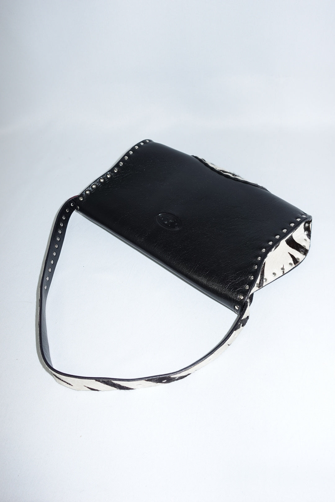 Celine Vintage Black Leather & Zebra Pony Hair Shoulder Bag (2004)