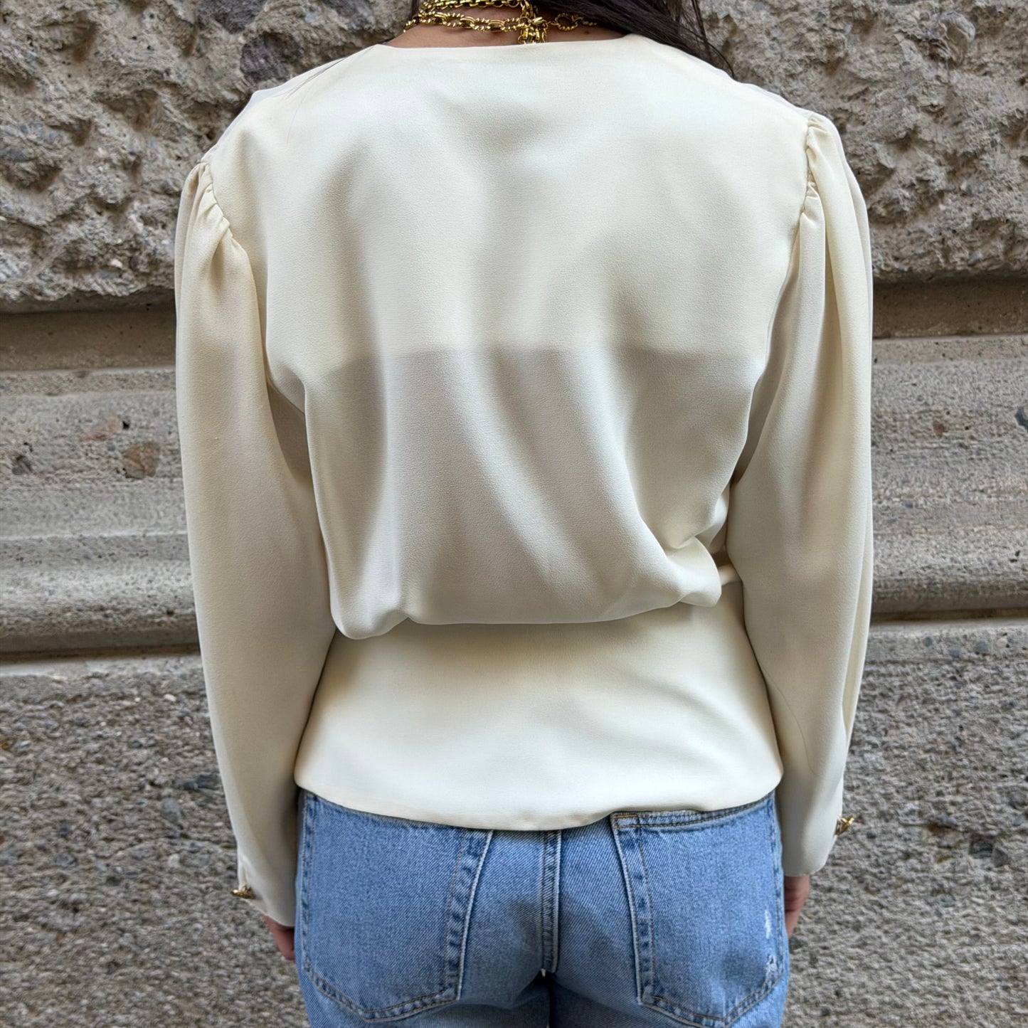 Ivory Plisse V Neck Blouse