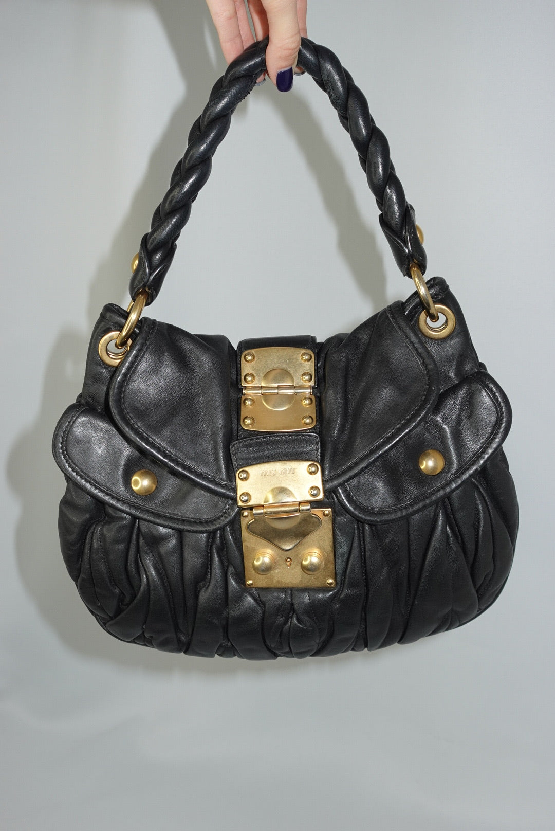 Miu Miu Vintage Black Matelassé Small Coffer Shoulder Bag