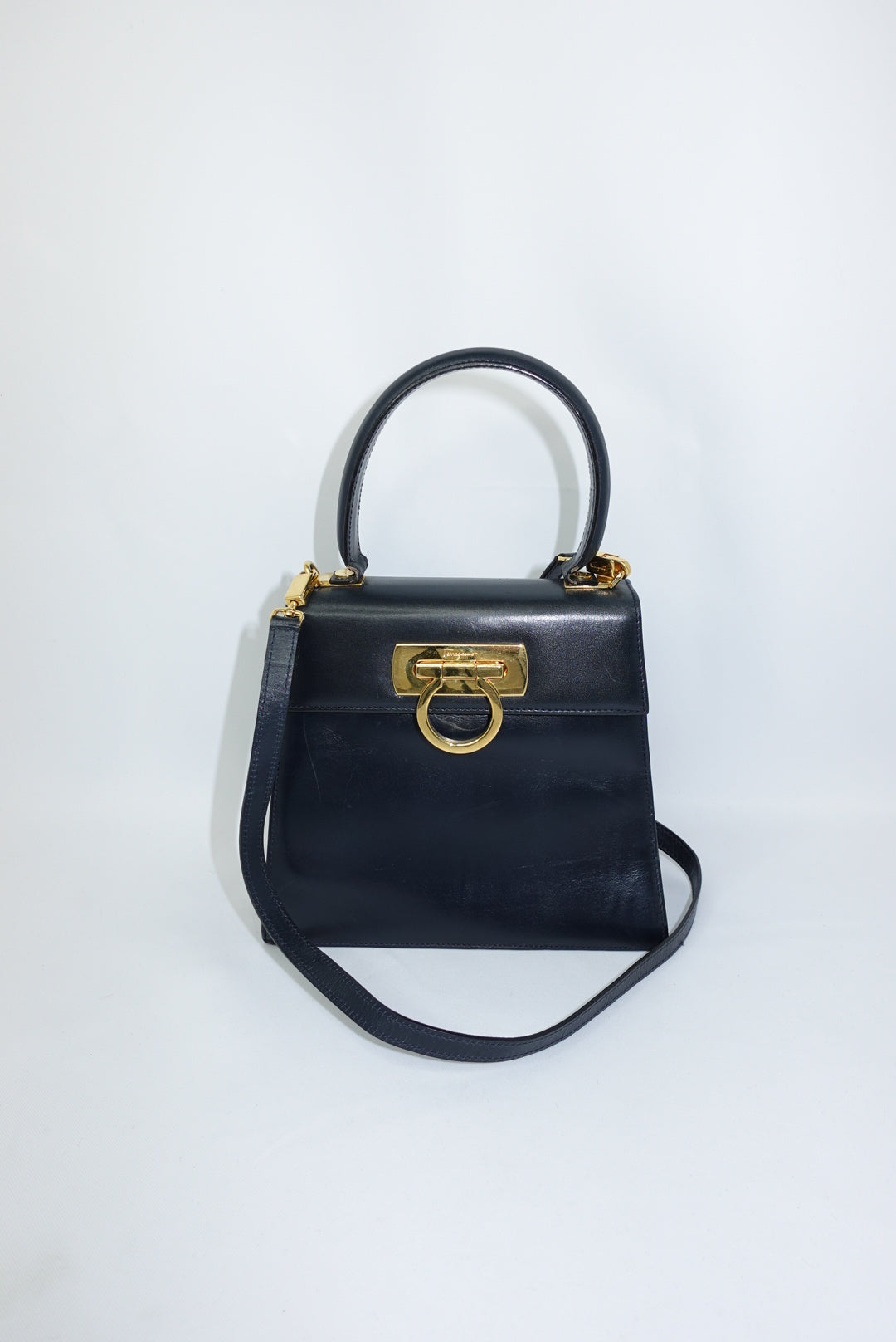 Ferragamo Vintage Navy Iconic Top Handle Bag