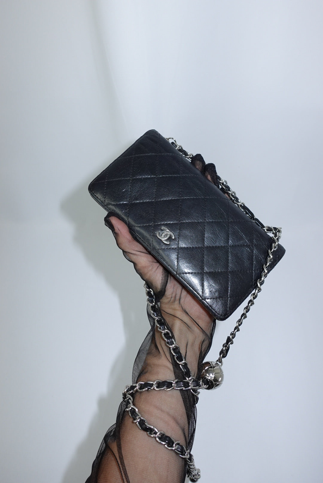 Chanel Re-Worked Black Timeless Bifold Vintage Wallet with Chain