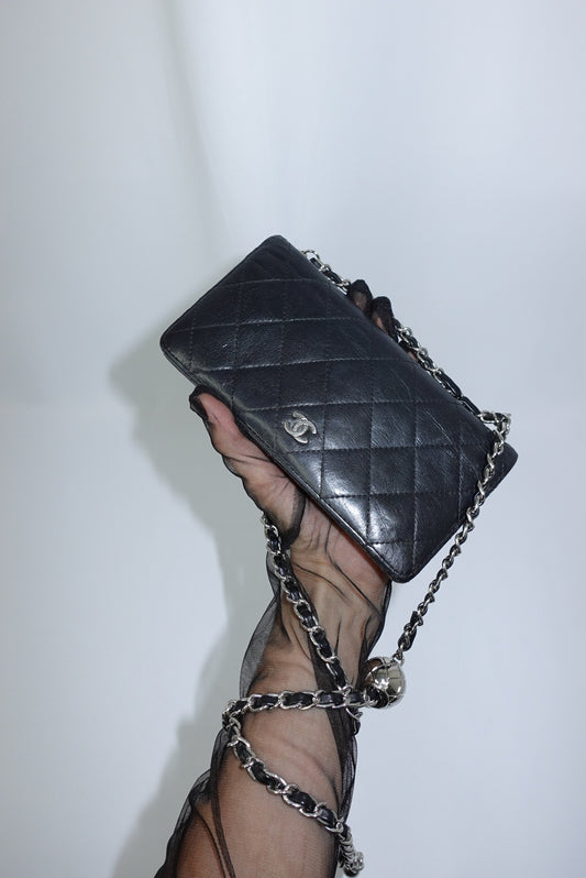 Chanel Re-Worked Black Timeless Bifold Vintage Wallet with Chain