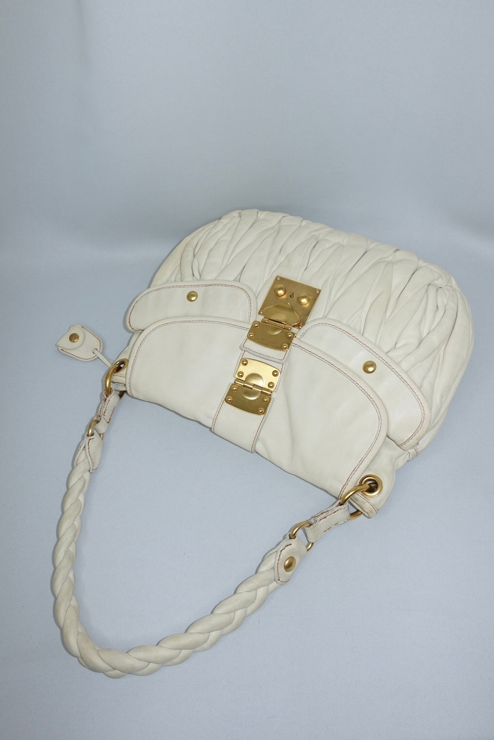MIU MIU Vintage Coffer Off-White Matelassé Bag