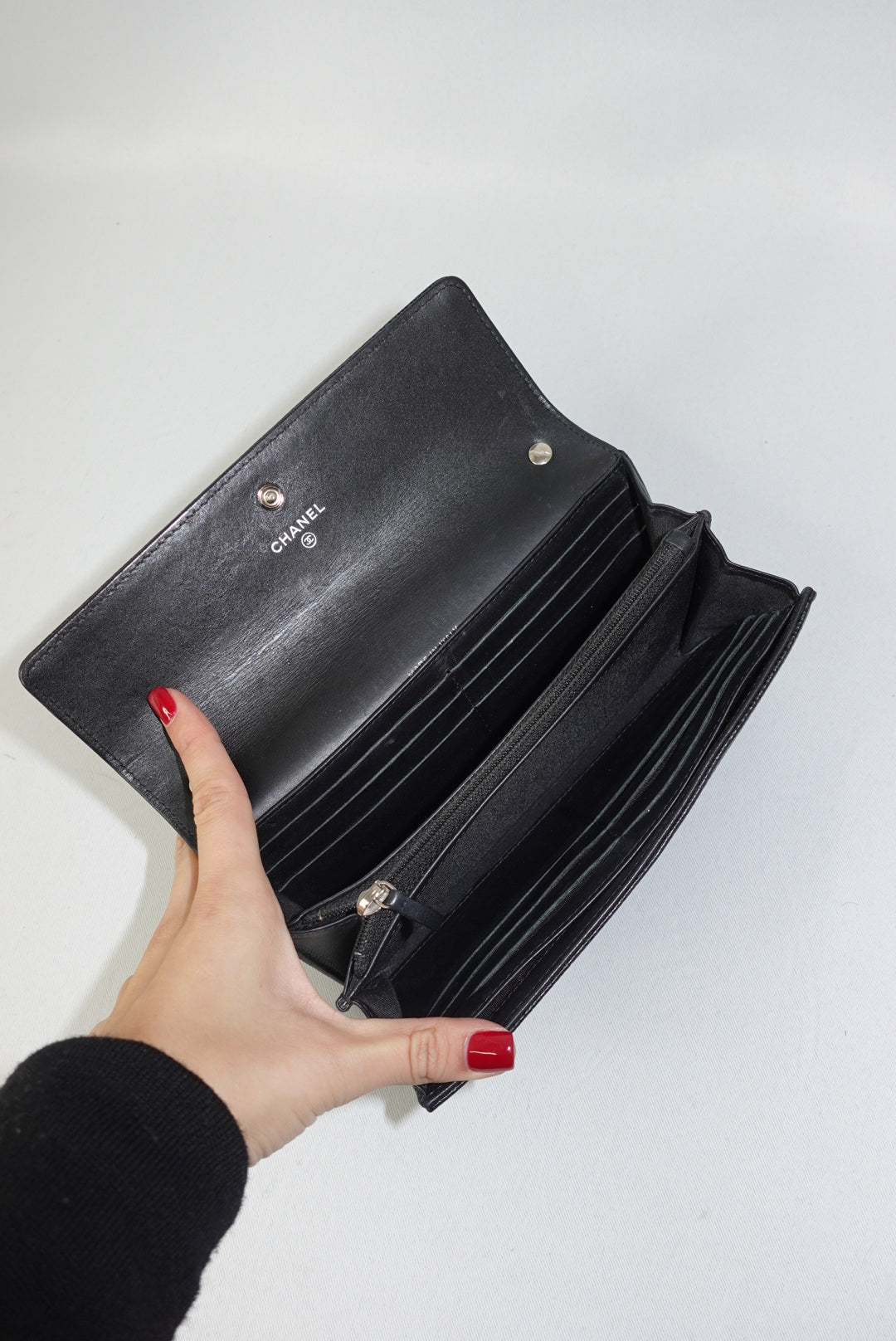 Chanel Re-Worked Flap Long Wallet With Chain Black Embossed CC logo