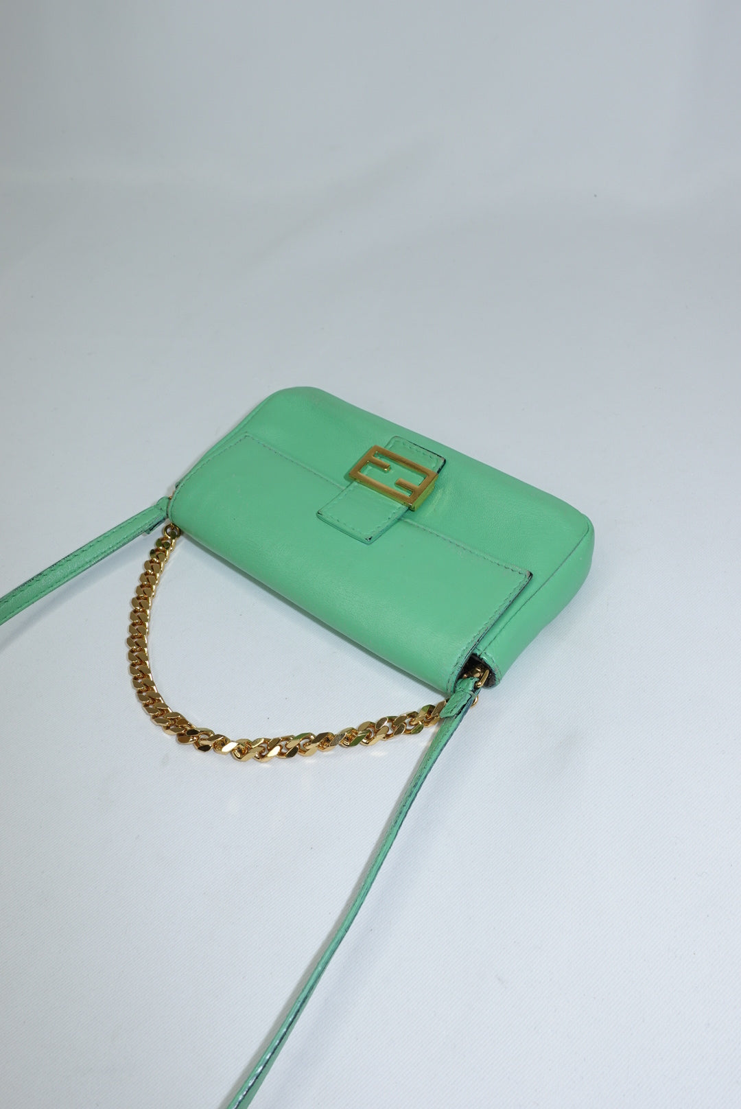 Fendi Neon Green Mini Baguette Crossbody FF Logo
