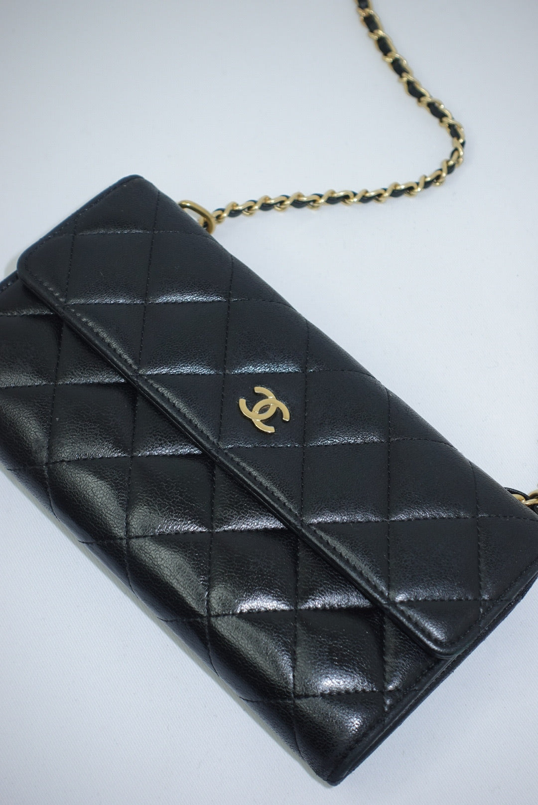Chanel Re-Worked Black Timeless Flap Vintage Wallet with Chain