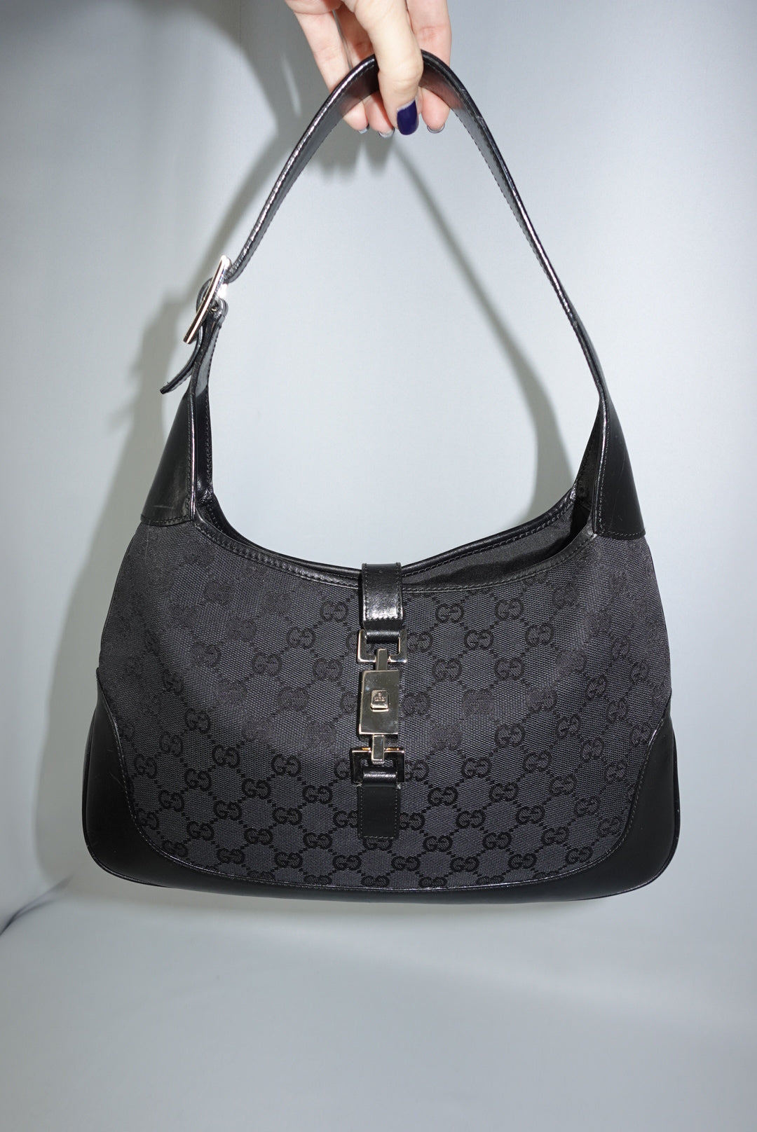 Gucci Vintage Jackie Black Shoulder Bag Silver Hardware Tom Ford Era 2002