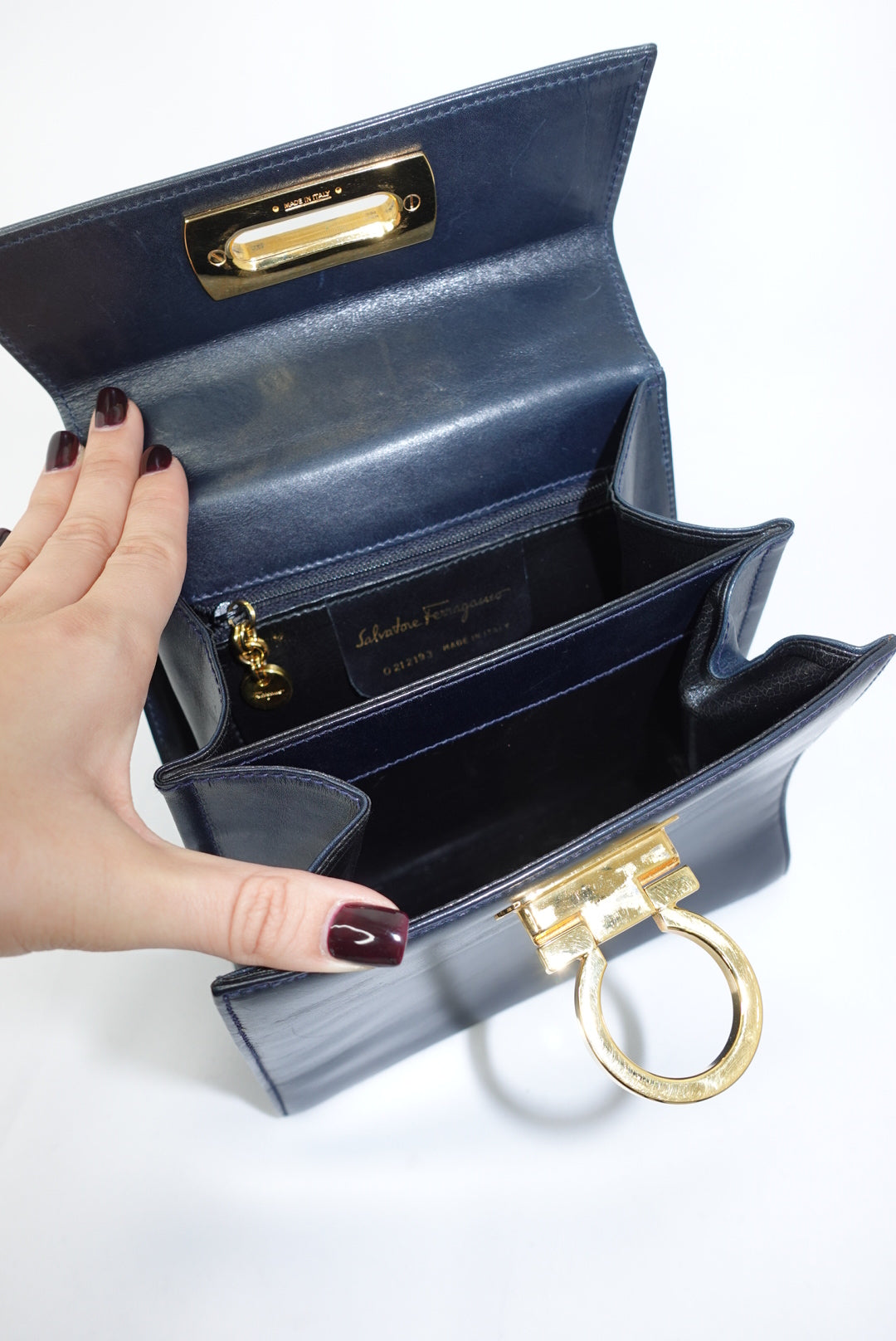 Ferragamo Vintage Navy Iconic Top Handle Bag