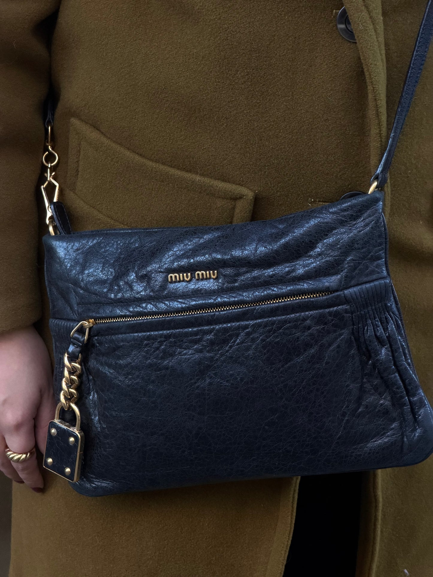 Miu Miu Black Vintage Crossbody Bag w/ Charm