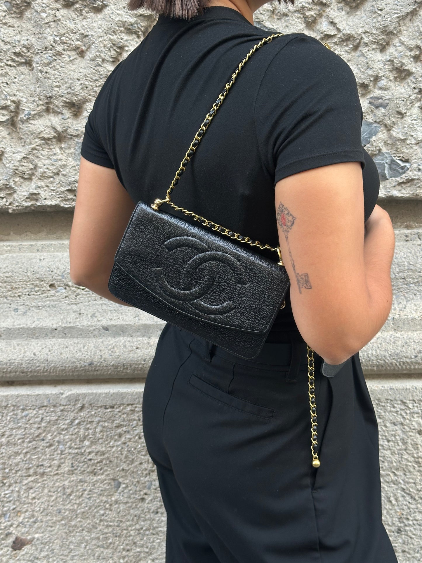 Chanel Re-Worked Vintage Flap W.O.C. Black Caviar CC logo