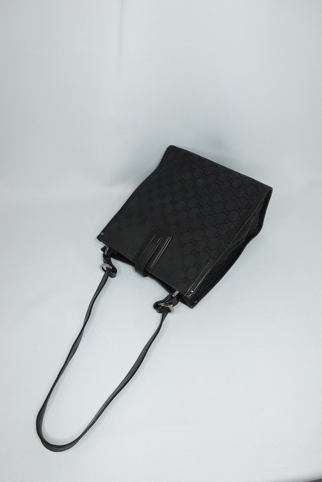 Gucci Vintage Black Canvas and Leather Shoulder Bag