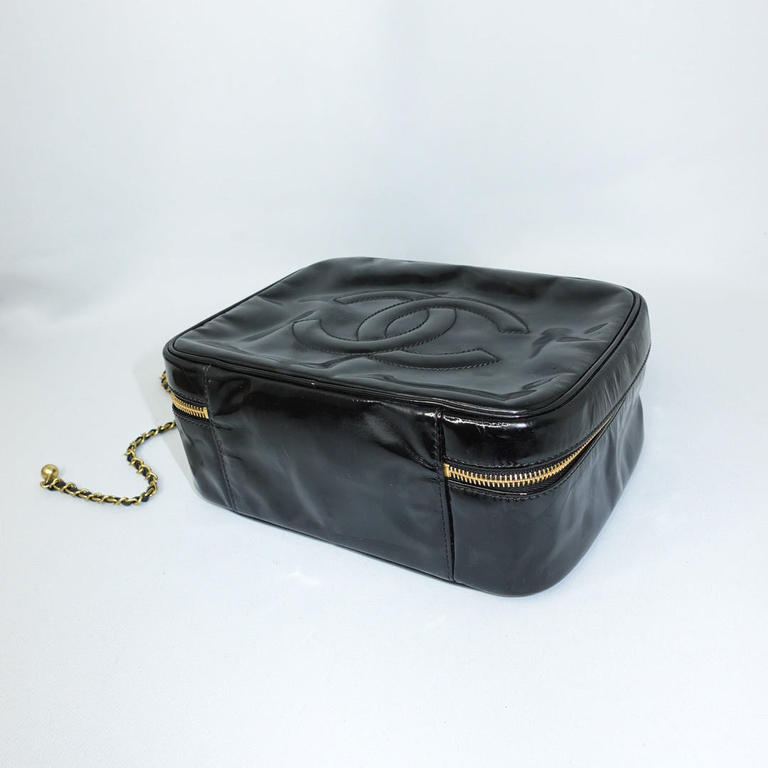 Chanel Black Patent Leather  Vanity Bag