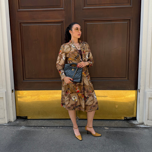 Light Brown Printed Shirt and Skirt Set