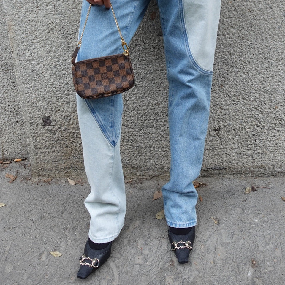 Jeans patchwork bianco sporco