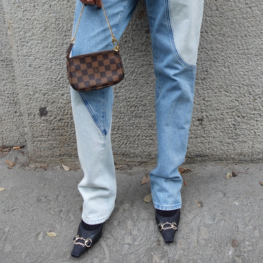 Jeans patchwork bianco sporco