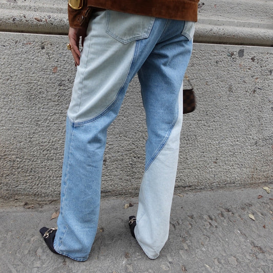 Jeans patchwork bianco sporco