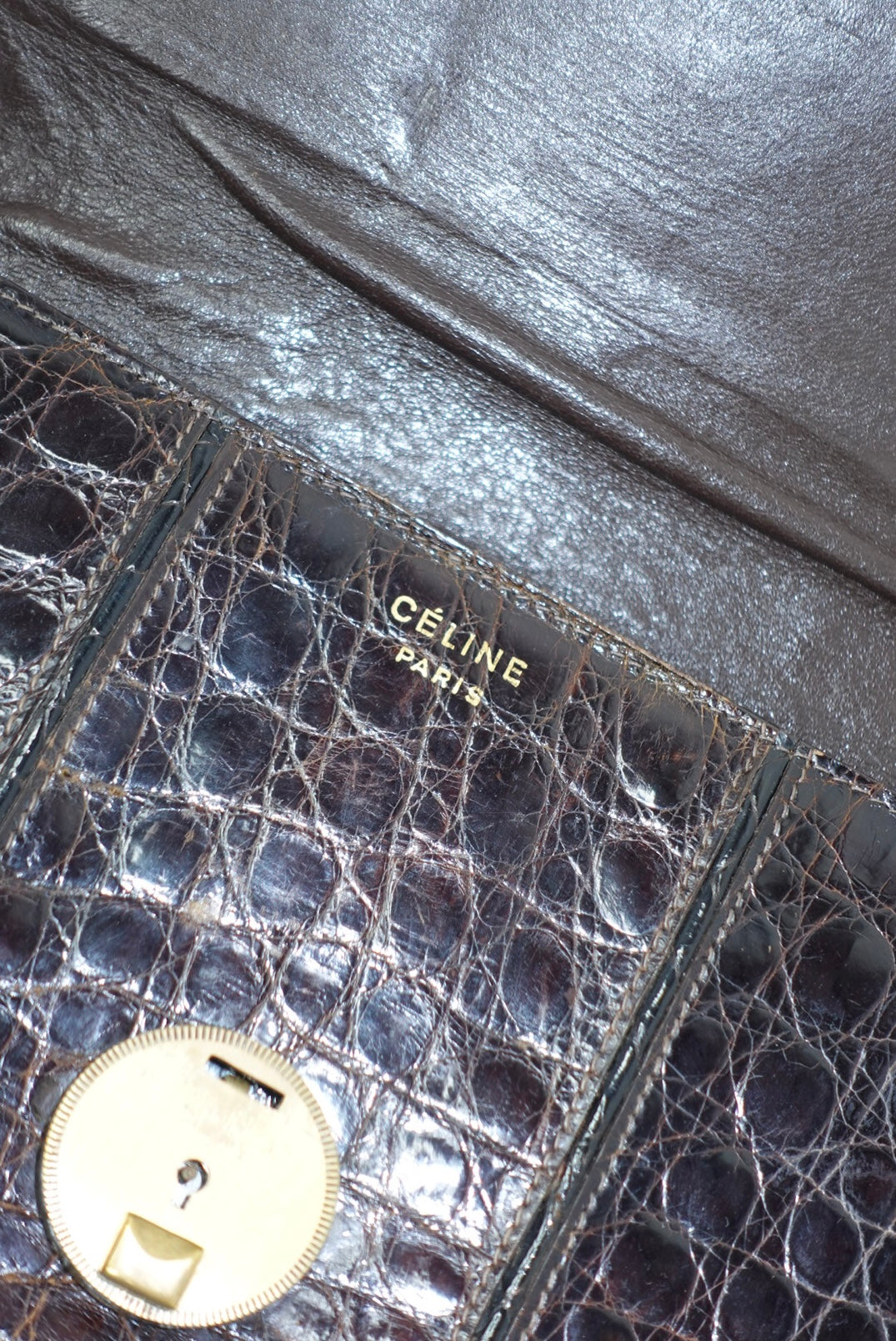 Cèline Vintage Crocodile Brown Leather Crossbody Bag