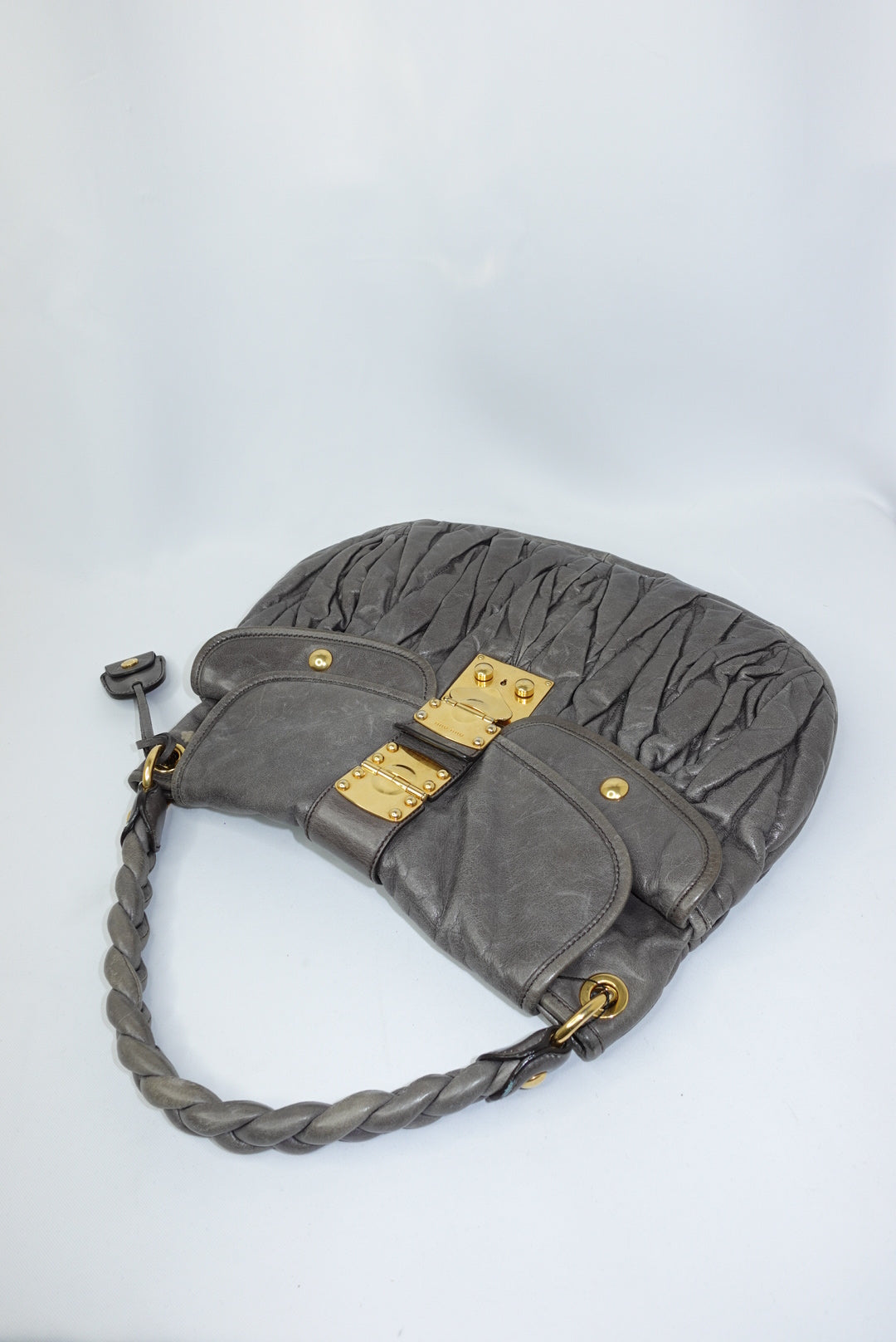 Miu Miu Vintage Gray Matelassé Coffer Shoulder Bag