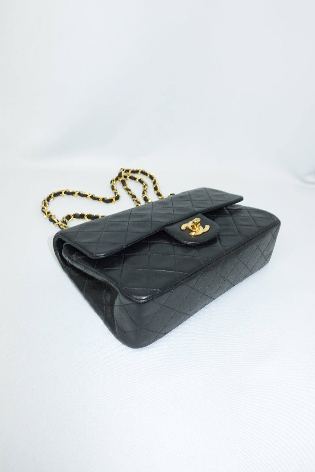 155. Chanel Vintage Timeless Classic 23 Double Flap Black Full Set