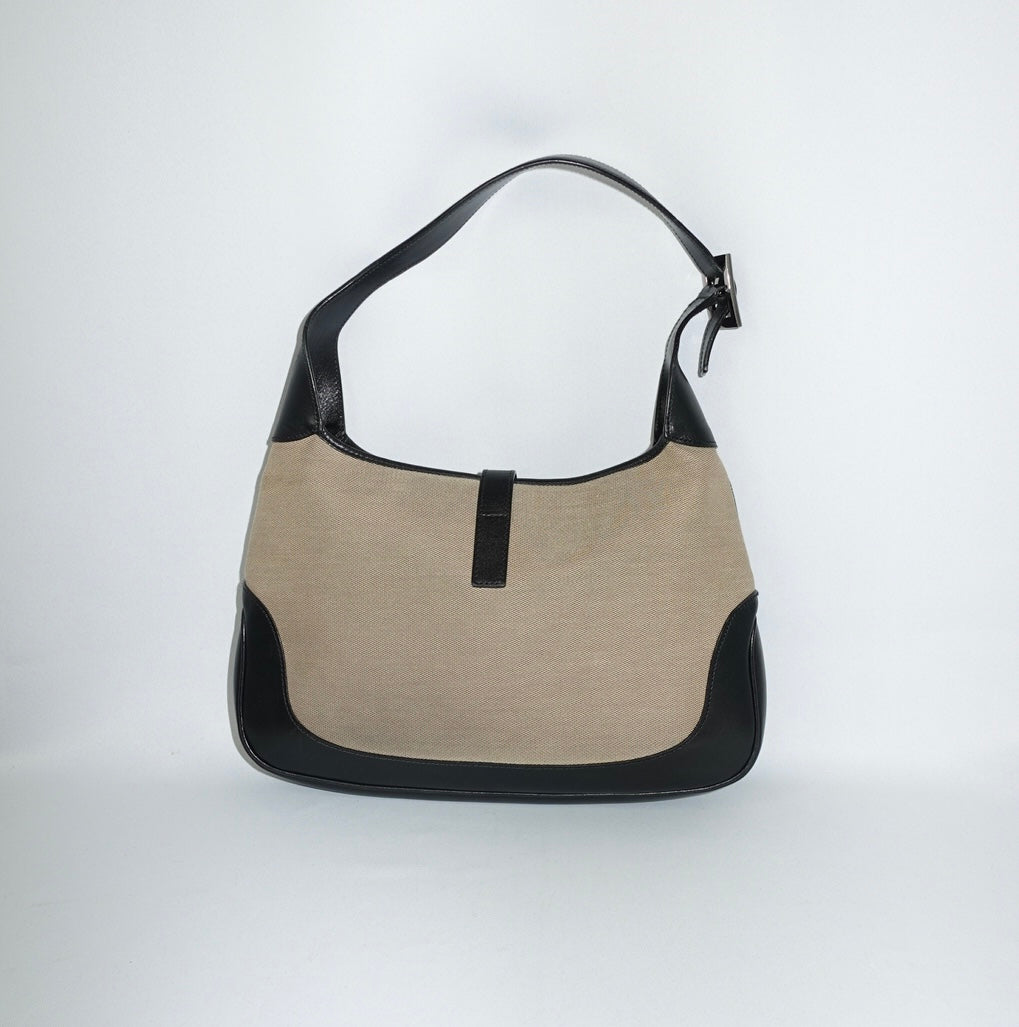Gucci Vintage Jackie GG Canvas & Black Leather Shoulder Bag