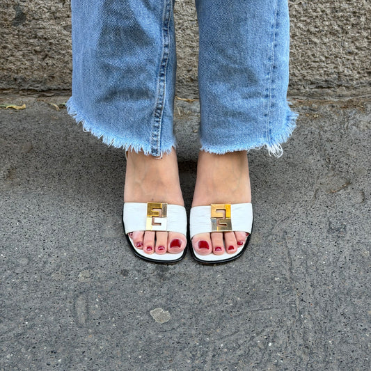 Fendi Gold & Silver FF Logo Sandal Heels 38