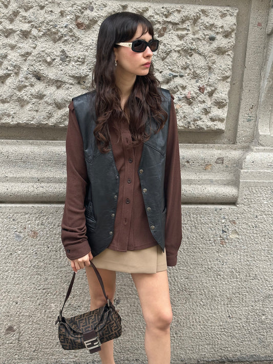 029. FENDI Long-Sleeved Brown Polo Vintage Shirt