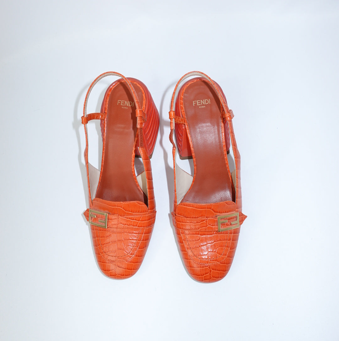 Fendi Orange Mule Heels